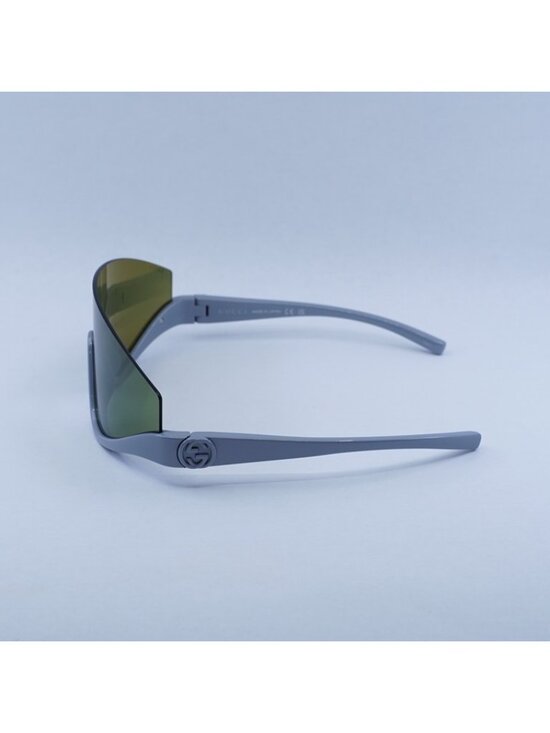 Gucci GG1650S 011 Sunglasses Grey Silver Shield Frame, Green Mirror Lenses main image 9